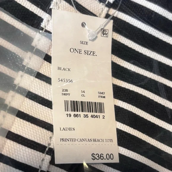 NEW, Land's End Tote, Canvas Tote, Beach Tote, Black and White Striped Tote, NWT - Picture 2 of 7